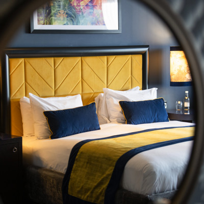 Mirror reflection of luxurious bed