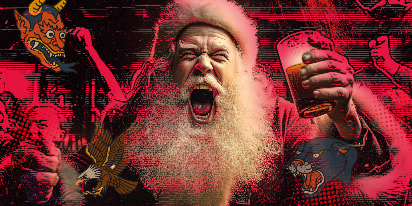 Two wine glasses being held up by a pair of hands.