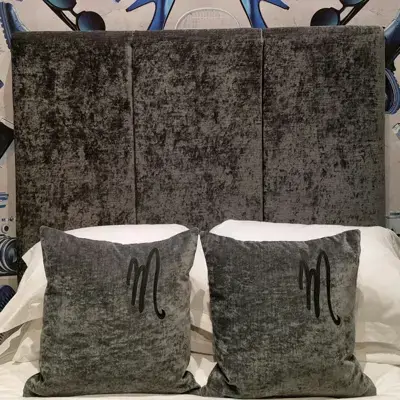 Two pillows placed neatly on a bed.