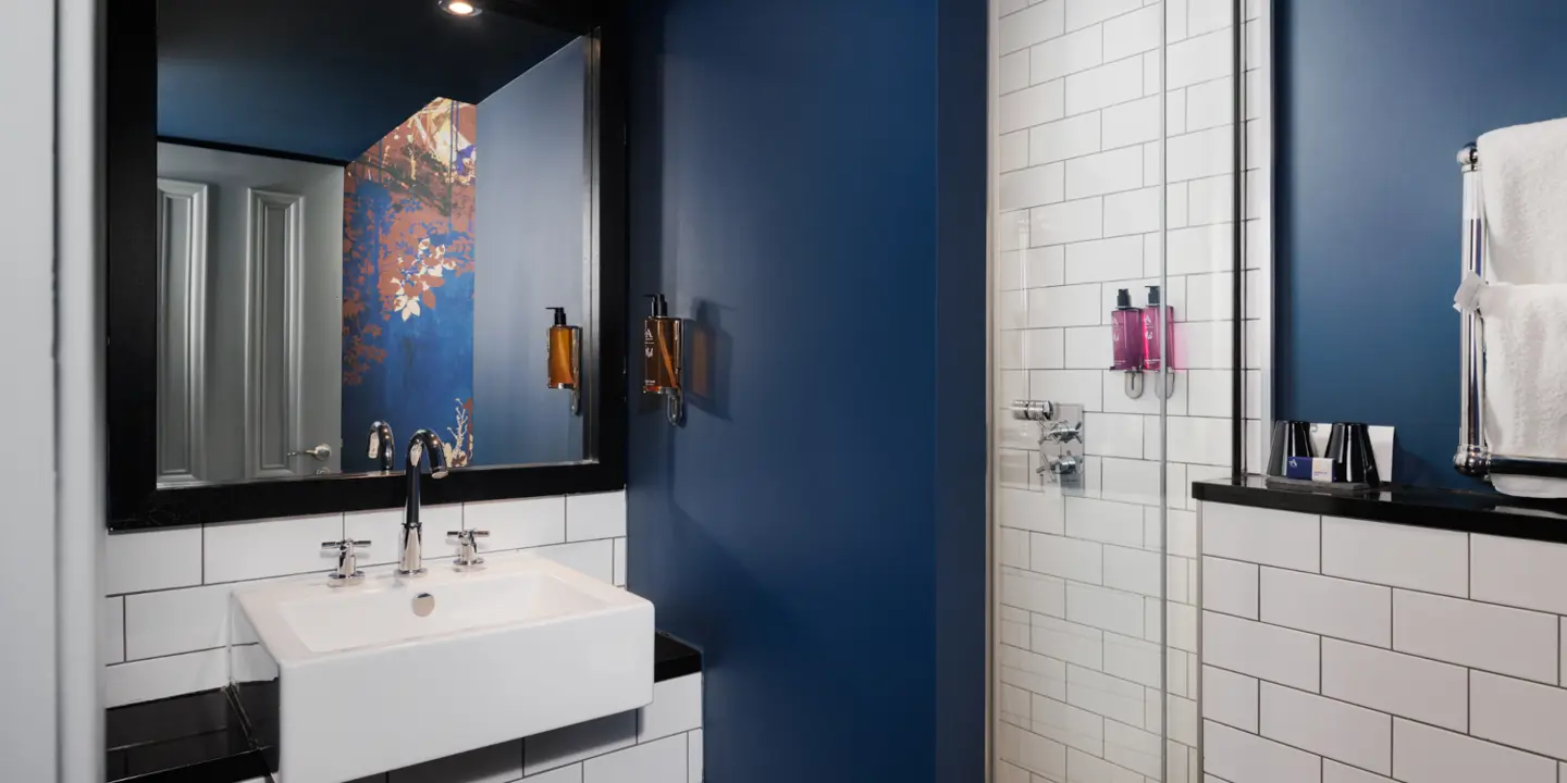 Bathroom featuring a sink and shower.